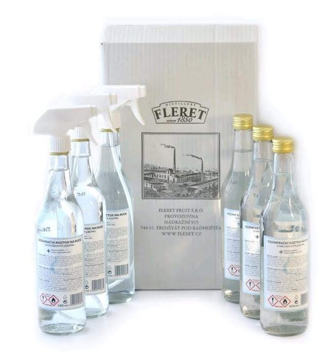 Destilérka Fleret vyrábí místo alkoholu dezinfekci.jpg Destilérka Fleret vyrábí místo alkoholu dezinfekci
